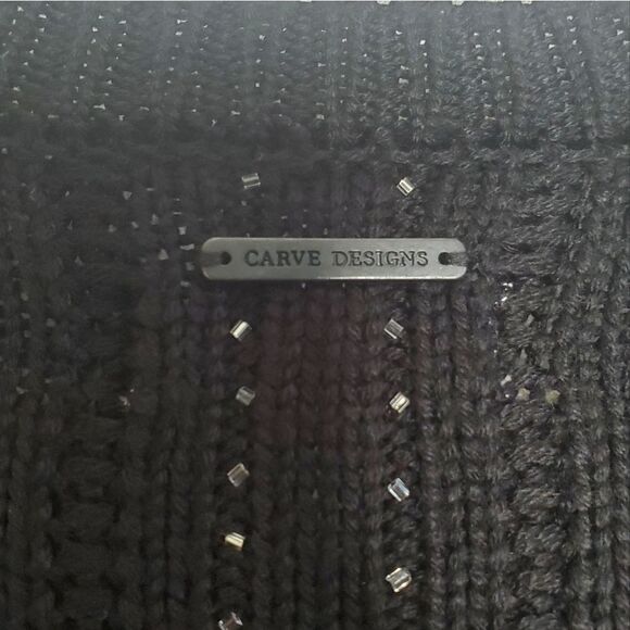 Carve Designs Black Wool Zip Up Cardigan Sweater Beaded Embellished - Picture 8 of 10